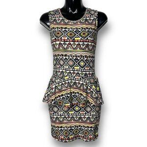 Hot Kiss Juniors S Multicolor African Tribal Print Sleeveless Peplum Mini Dress